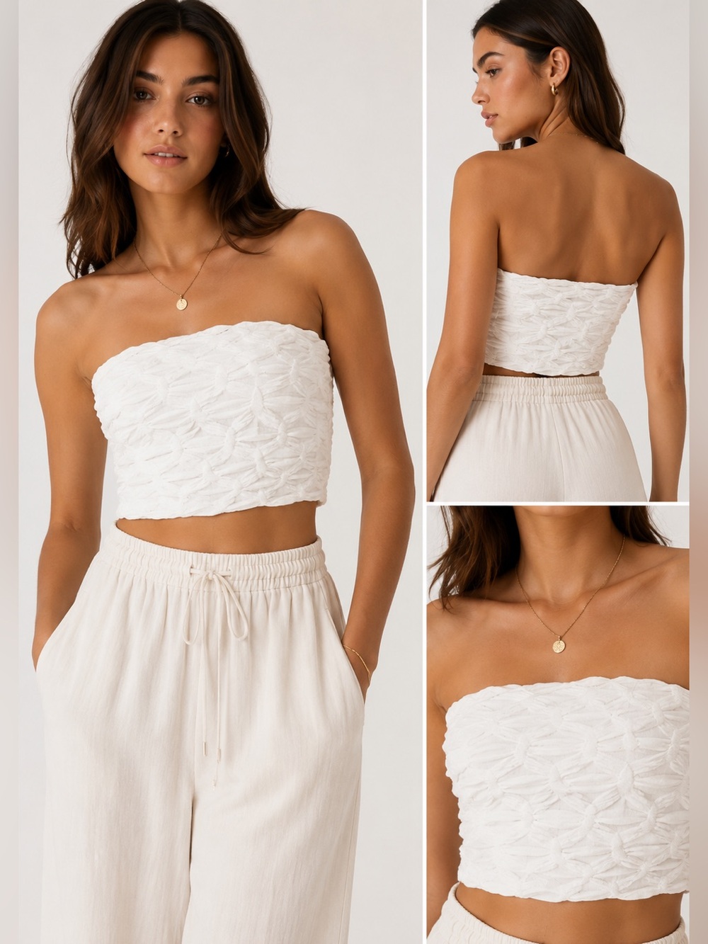 Zara White Textured Strapless Cropped Tube Top
